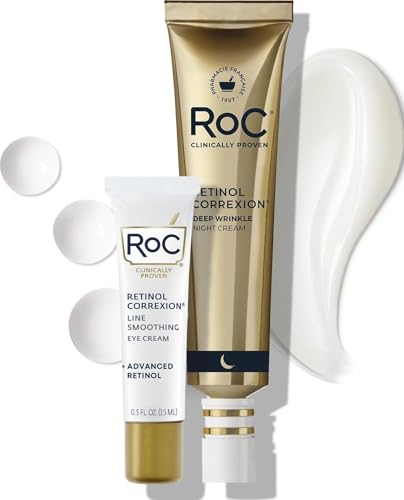 RoC Retinol Correxion Value Set Duo, Deep Wrinkle Anti-Aging Night Face Cream + Under Eye Cream for Dark Circles & Puffiness - Retinol Eye Care