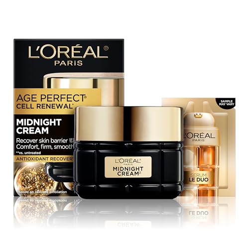 L'Oreal Paris Anti-Aging Midnight Cream, Face Moisturizer with Shea Butter to Reduce Wrinkles and Firm Skin, 1.7oz + Serum Sample
