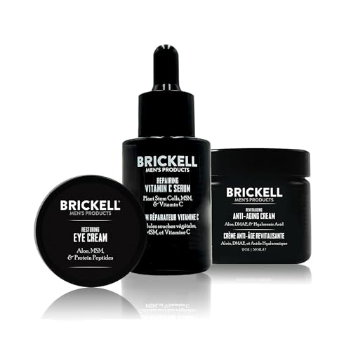 Brickell Men's Advanced Anti-Aging Routine, Night Face Cream, Facial Serum and Eye Cream, With Hyaluronic Acid, Vitamin C, and MSM, Scented, Skin Care Gift Set