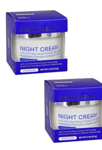 Night Cream with Irish Sea Moss Extract, Fermented Mushroom Complex, Unscented, 2 oz, Pack of 2