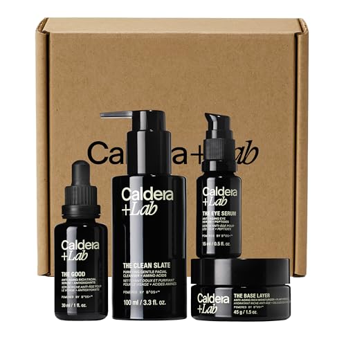 Caldera + Lab Men’s Anti-Aging Skincare Kit – The Regimen Rich + Eye Defense: Cleanser, Moisturizer, Night Serum & Eye Serum for Firmer, Smoother, Hydrated Skin | Clean Ingredients