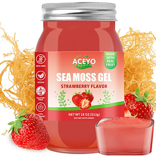 (18 OZ) Sea Moss Gel Irish,Raw Seamoss 102 Vitamins Strawberry Flavor