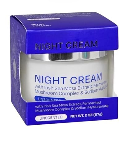 Night Cream with Irish Sea Moss Extract, Fermented Mushroom Complex, Unscented, 2 oz