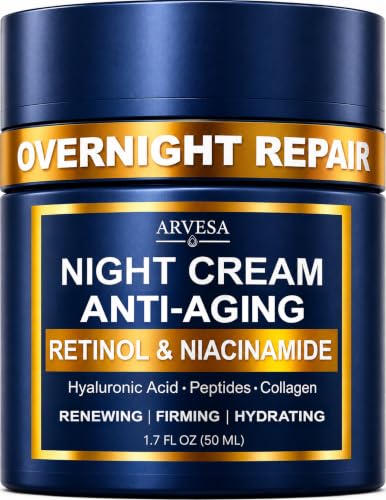 Night Cream for Women Anti Aging - Night Moisturizer with Retinol, Peptides | Niacinamide Anti-Wrinkle, Firming & Hydrating Skin Care. Fragrance-Free, Non-Greasy Overnight Face & Neck Moisturizer Cream