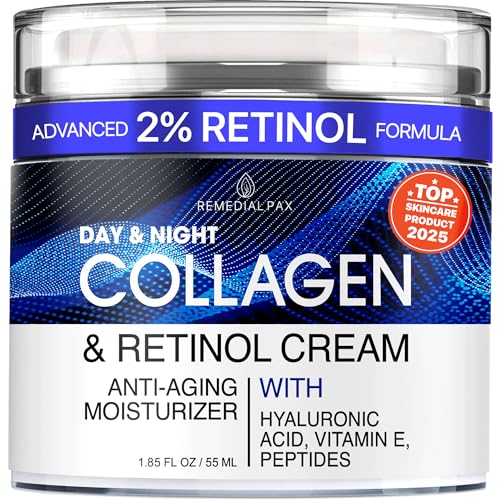 Collagen Face Cream with Retinol & Hyaluronic Acid - Fragrance-Free, Women | Anti-Aging Face Moisturizer for Women & Men - Hydrating Day & Night Cream for Wrinkles & Firming, Sensitive Skin, 1.85 fl oz