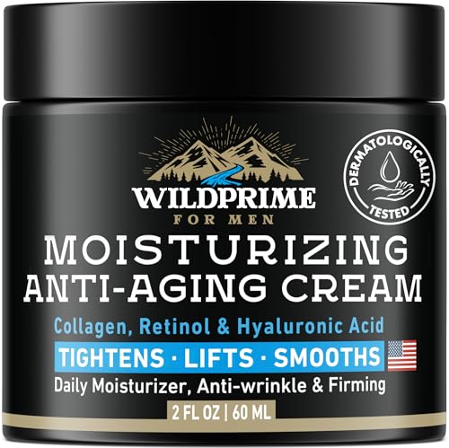 Men's Face Moisturizer Cream - Anti Aging & Wrinkle - Men's Shave Lotion - Made in USA - Collagen, Hyaluronic Acid, Vitamins E & A, Avocado Oil - Age Facial Skin Care, Day & Night Moisturizing, 2 oz