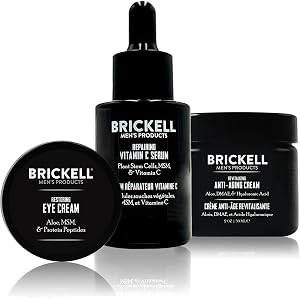 Brickell Men's Advanced Anti-Aging Routine, Night Face Cream, Facial Serum and Eye Cream,