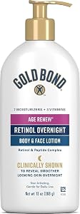 Gold Bond Age Renew Retinol Overnight Body & Face Lotion, 13 Oz, Anti-Aging Moisturize