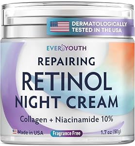 Night Cream Face Moisturizer for Women with Retinol, Collagen, Niacinamide, Anti Aging Ove