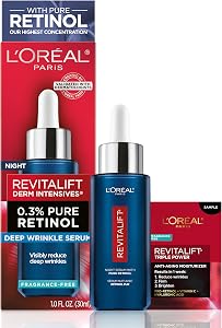 L'Oreal Paris Revitalift 0.3% Pure Retinol Night Serum, Reduce Deep Wrinkles, Fragrance Fr